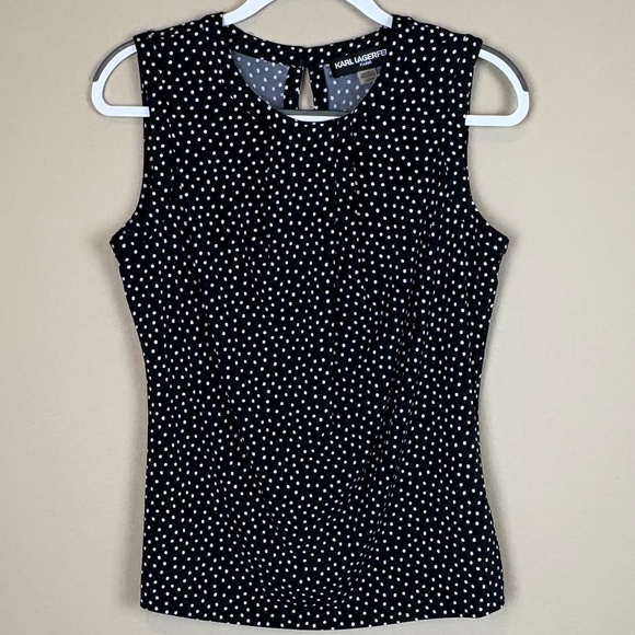 Karl Lagerfeld Paris Black with White Polka Dot Sleeveless Pullover Blouse - Picture 1 of 9